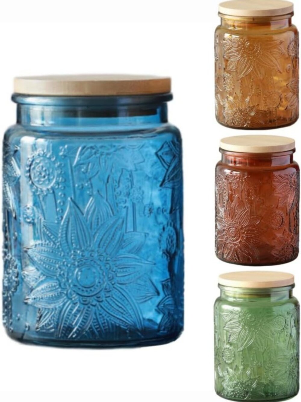 Set of 4 Colorful Glass Storage Jars with Lids - 23.7 Fl oz Kitchen Canisters